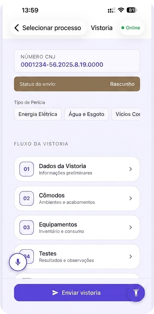 Tela do app mobile de vistoria ExpertJus